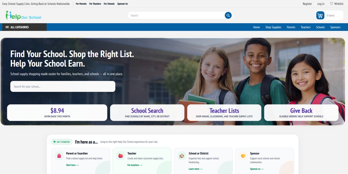 Help Our School fundraising and school supplies website