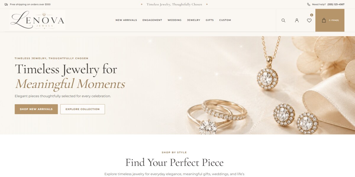 Lenova Jewels jewelry ecommerce website