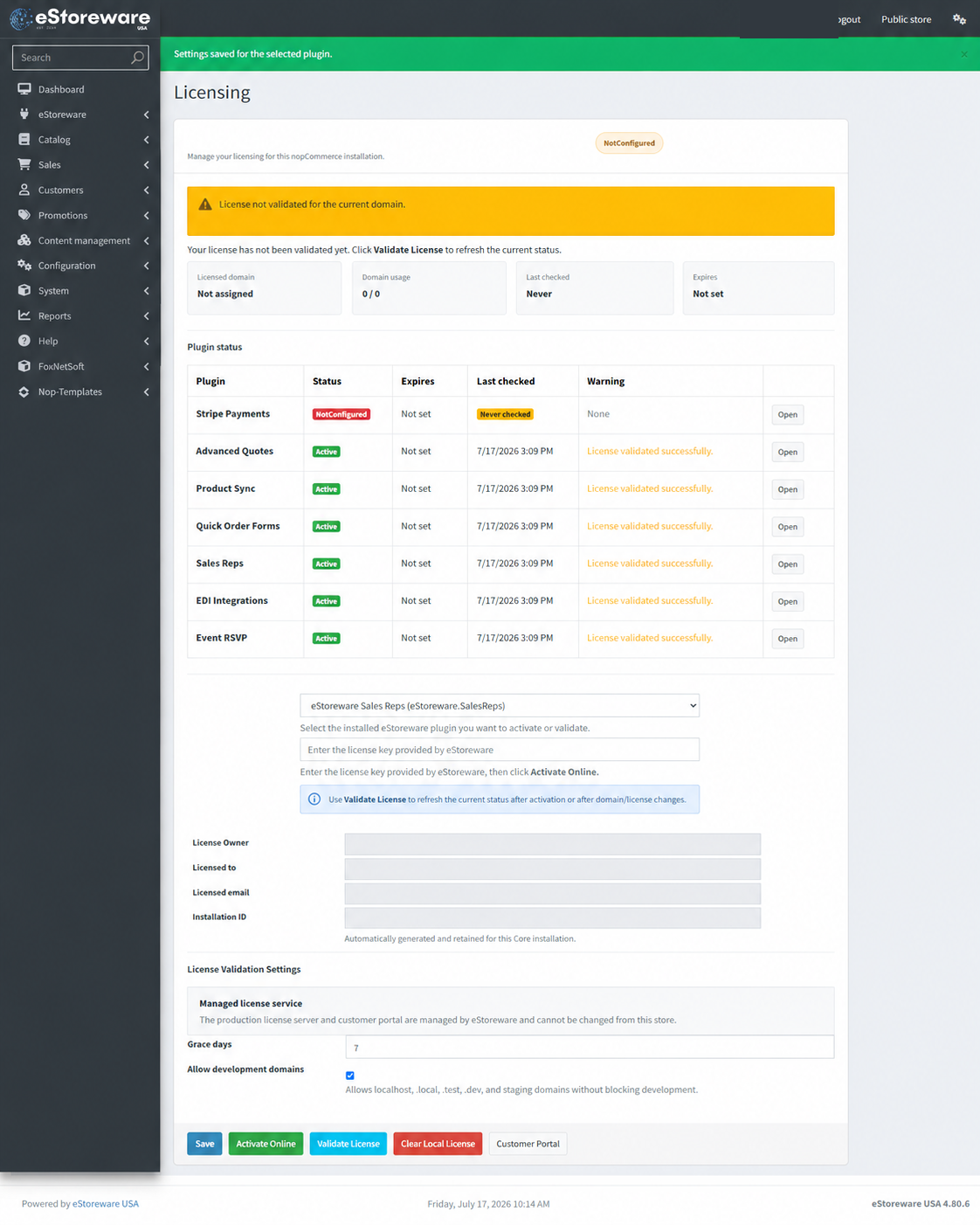 NotConfigured license status before validation