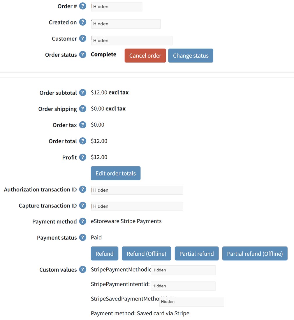 Captured order with refund options
