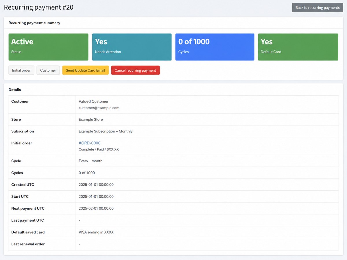 Recurring payment details