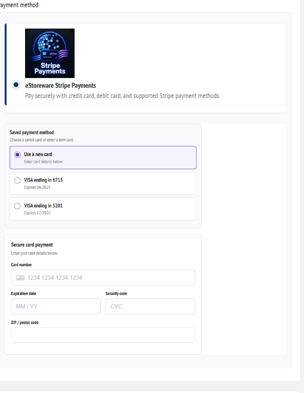 Saved card selection and secure card entry