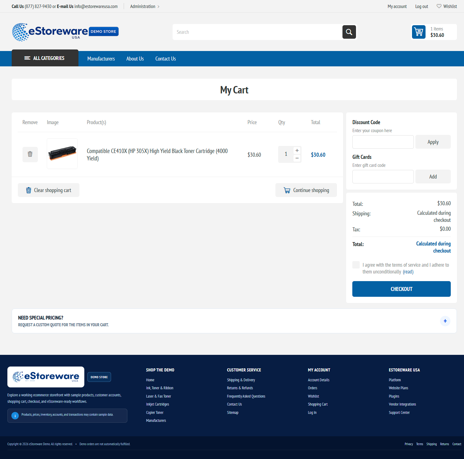 eStoreware demo shopping cart
