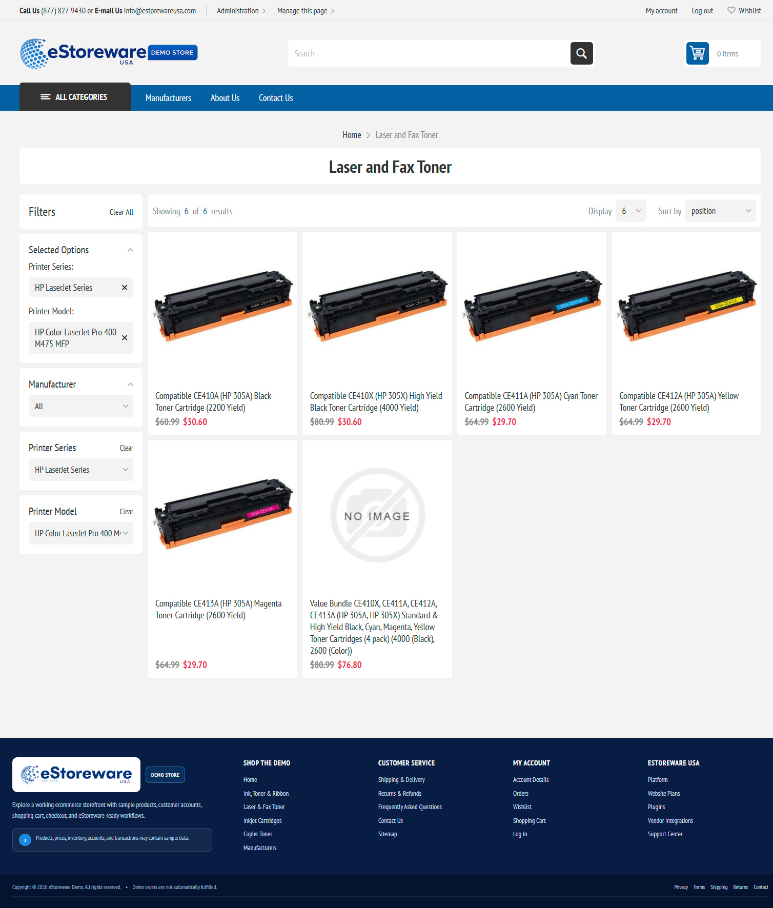 Product category page with printer series and printer model filters