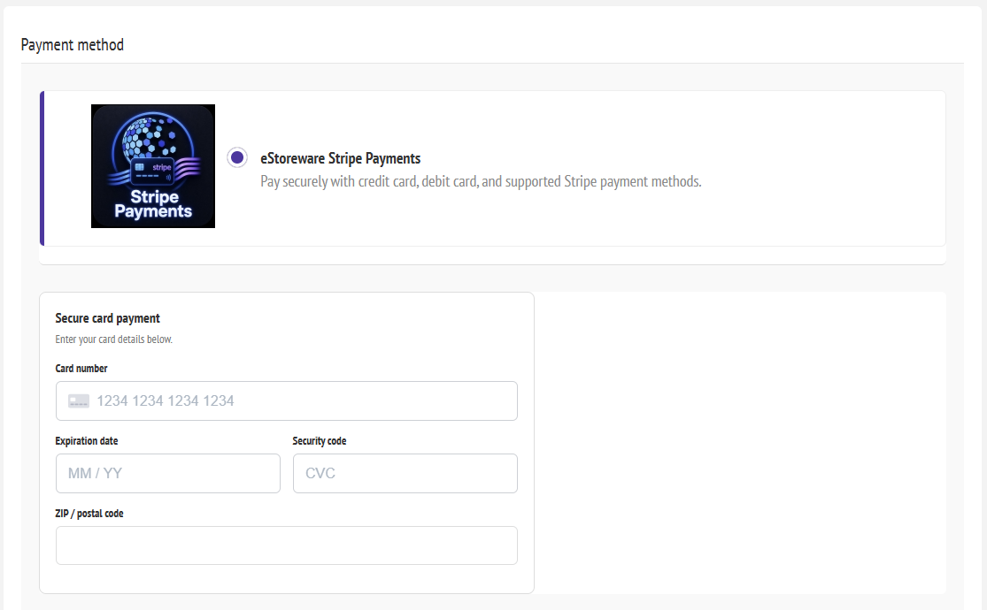 Stripe payment method at nopCommerce checkout